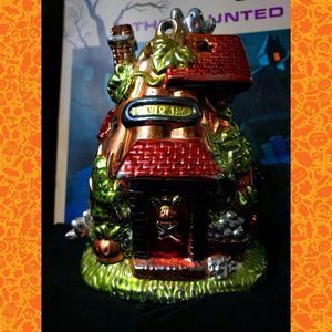 1990s HALLOWEEN Haunted Flower Shop Metallic Ceramic Tea Light Candle Holder